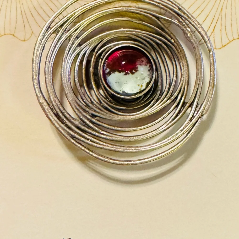 Nina Juniper Adjustable Saturn Statement Ring with Hot Pink and Pistachio Art - Picture 2 of 3
